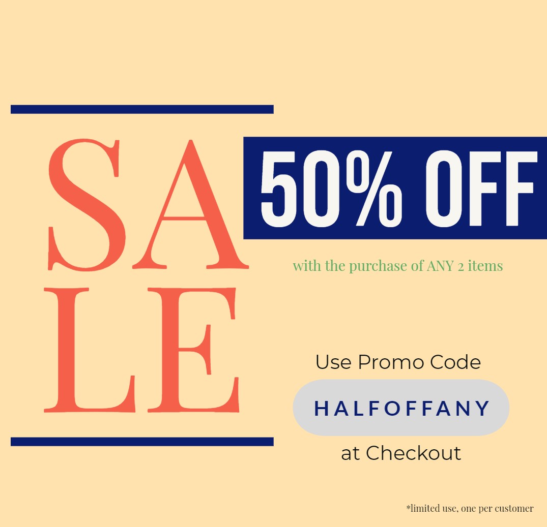 50% off any 2 items with promo code halfoffany
